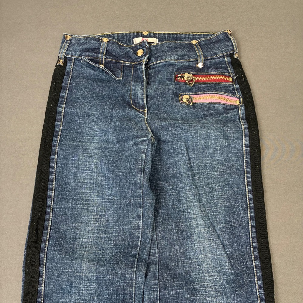 JLo Jennifer Lopez Low Rise Flared Zipper Pockets Blue Denim Jeans Size 26x27